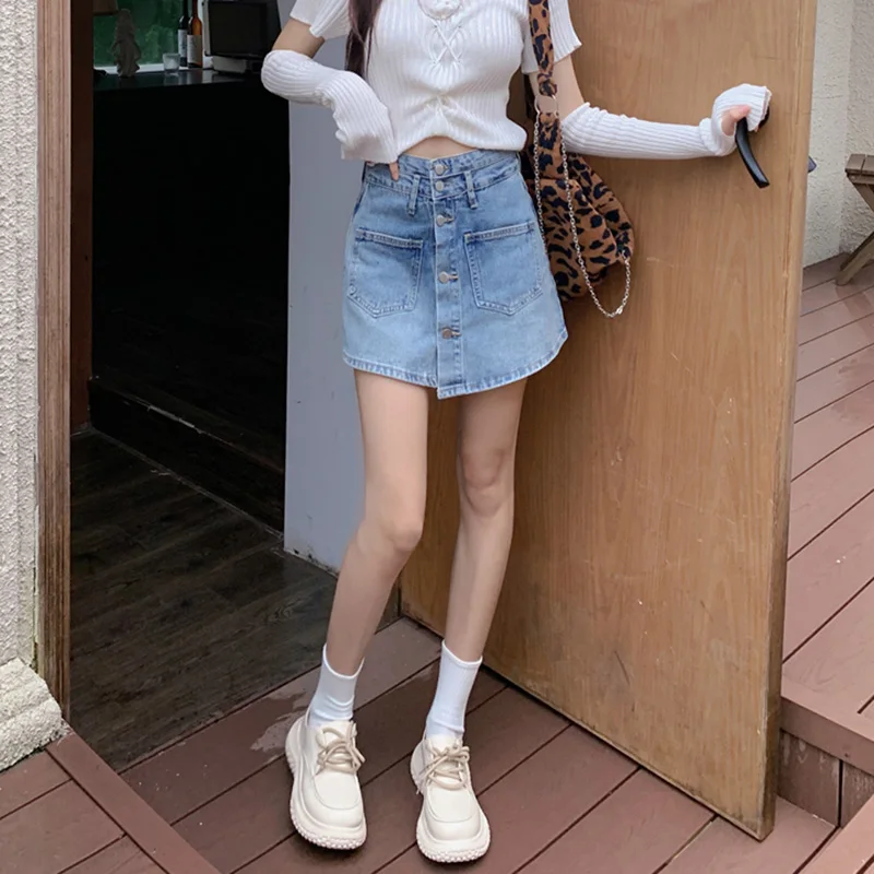 S-5XL New Women Denim Shorts Skirts Summer Fashion Single Breasted Design High Waist Jeans Shorts Casual Plus Size A-Line Skirt