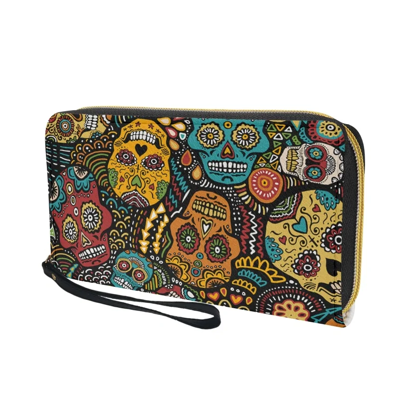 Belidome Sugar Skull Wristlet Wallets for Womens Casual PU Leather Long Purse RFID Blocking Card Holder Clutch Bag Lady Handbags