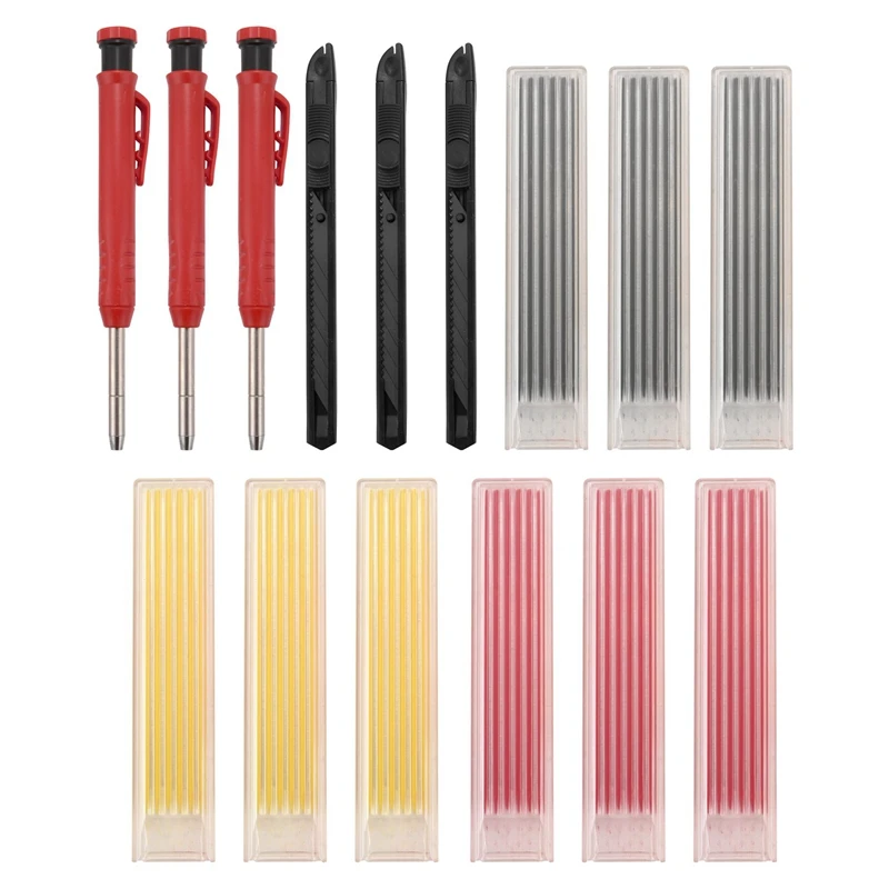 

3 Pieces Solid Carpenter Pencil Built-In Sharpener Woodworking Mechanical Pencils Solid Deep Hole Pen Marking Tools