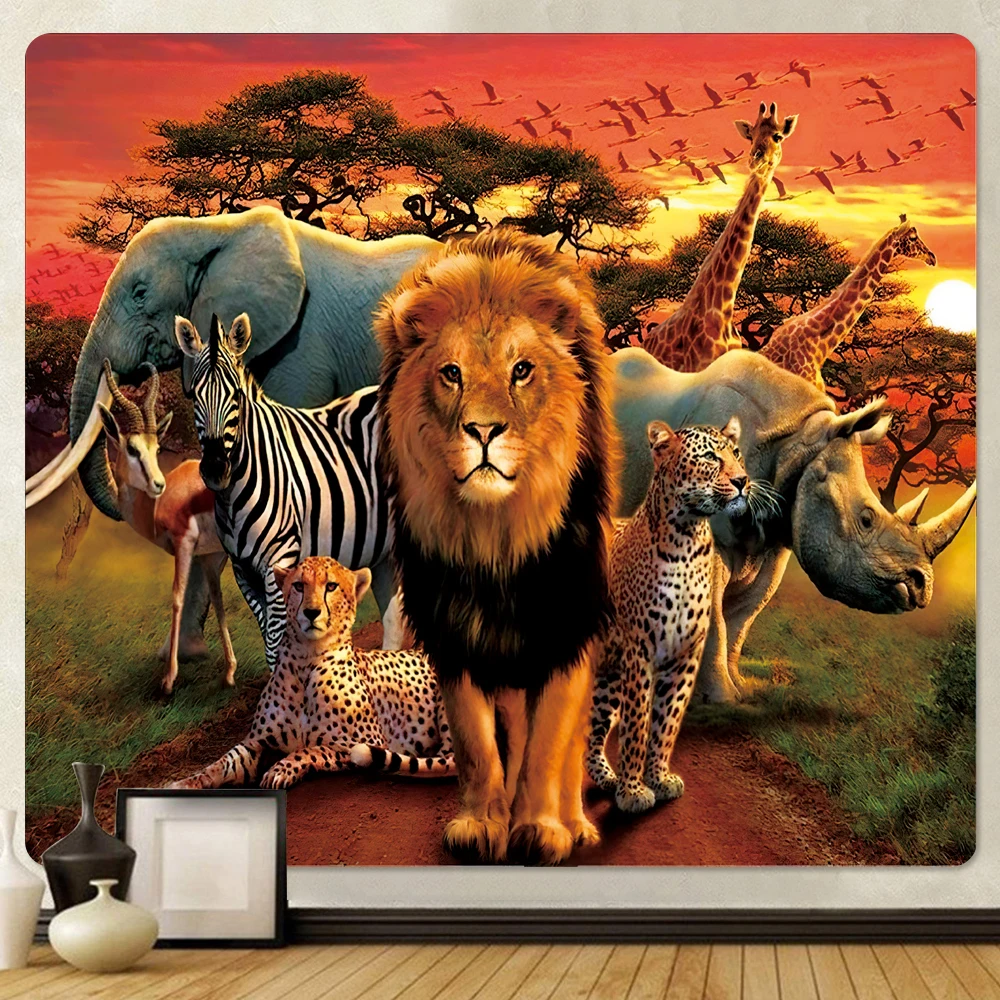 

Домашний декор, животные, психоделическая сцена, домашний декор, художественный гобелен в стиле хиппи, бохо, искусство для гостиной