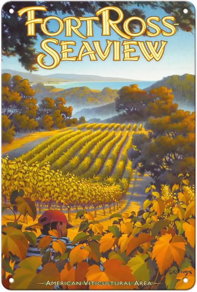 Fort Ross-Sevew Wneres - nom County Clforn Vneyrds Wne Country rt от Kerne Erckn 8 x 12 nch Vntge Metl Tn Sgn