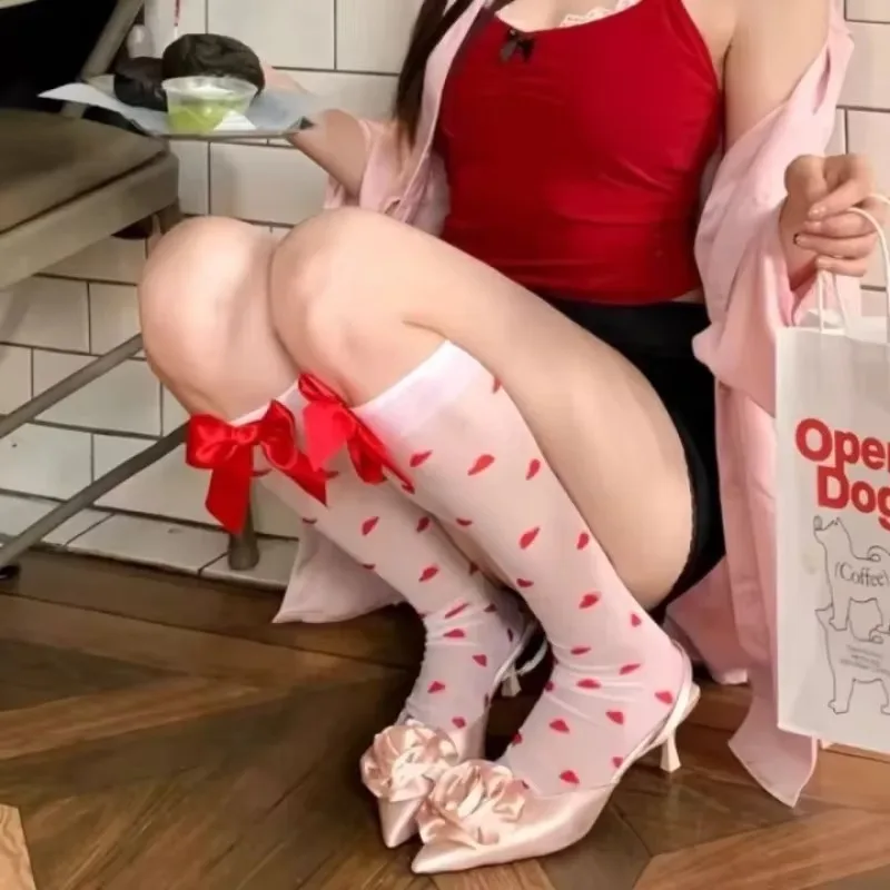 Лолита красный бант выше колена длинные носки сексуальные чулки женские милые