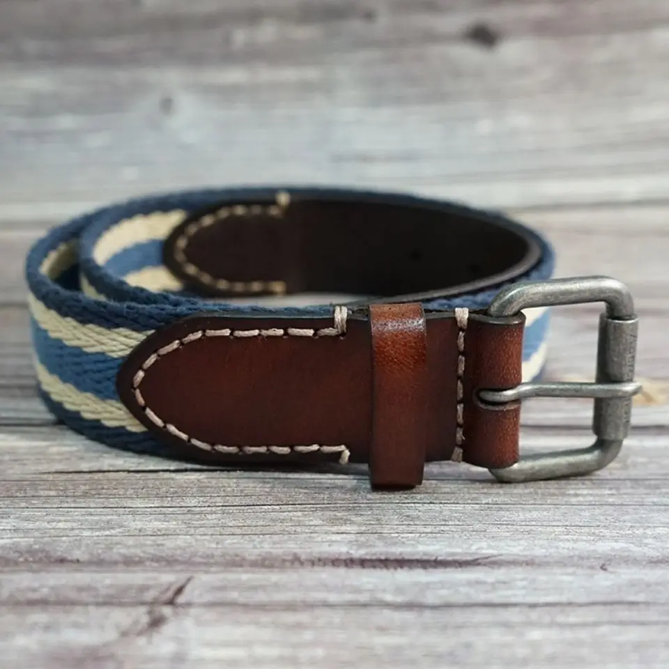 Needle buckle handmade head layer cowhide retro pantband men's and women's pure cotton braided belt casual canvas belt tide