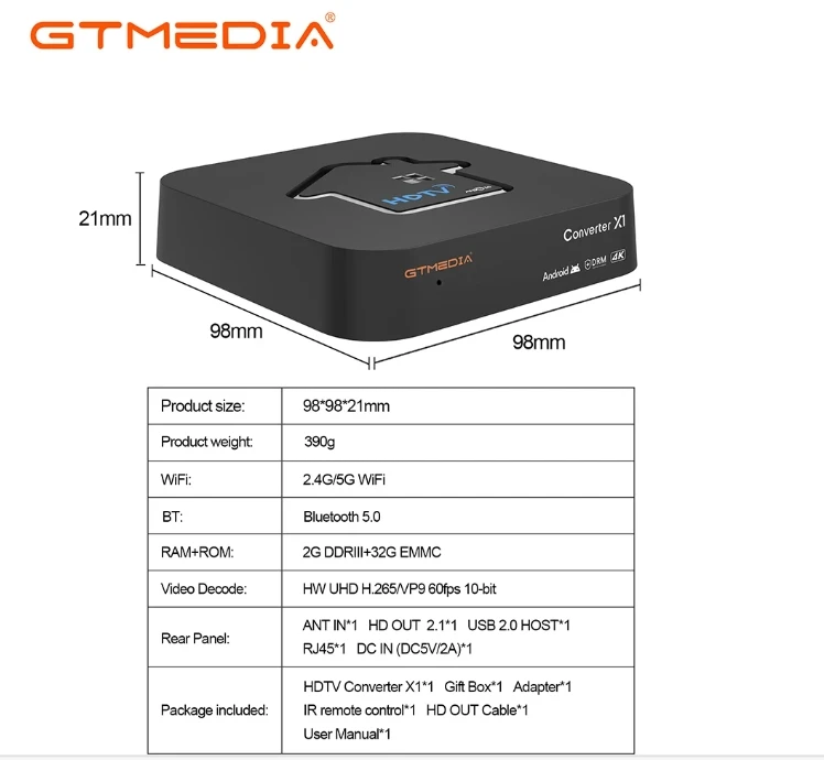 Фото Подлинный] 2025 Новый конвертер GTMEDIA HDTV X1 ATSC3.0 4K HD TV BOX ATSC Smart Decoder Встроенный Wi-Fi BT 5.0 Горячий в США Канаду Мексике №3