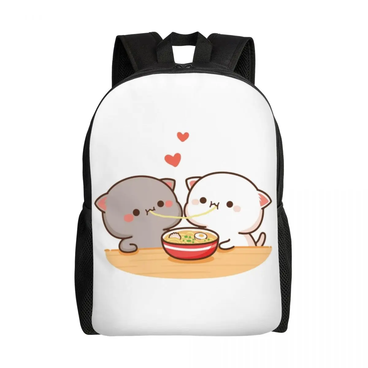Peach And Goma Mochi Cat Eating Ramen Backpack for Men Women