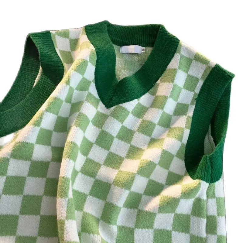 

Vest knitted women's sleeveless V-neck coat spring and autumn sweater early autumn plaid knit coat P3 578