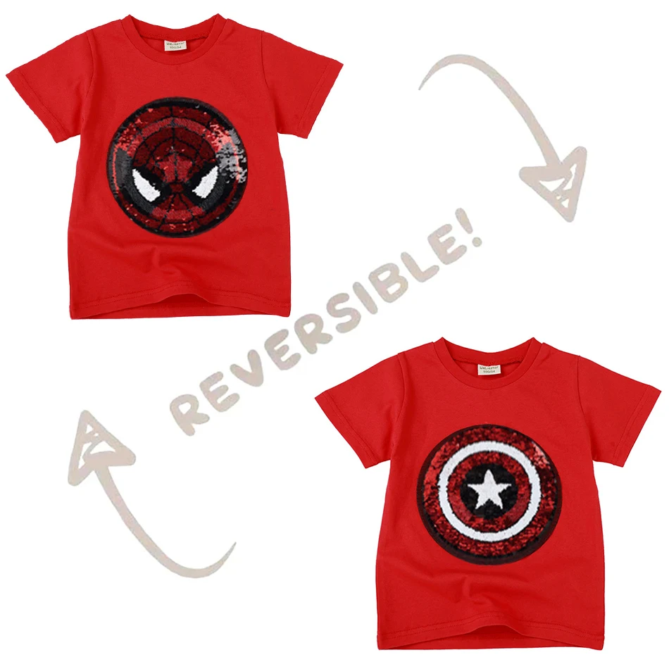 

Disney Boys T Shirt Superhero Sequin Reversible Tops Tees Kids Spiderman Face-changing Captain America T Shirt Unicorn Clothes