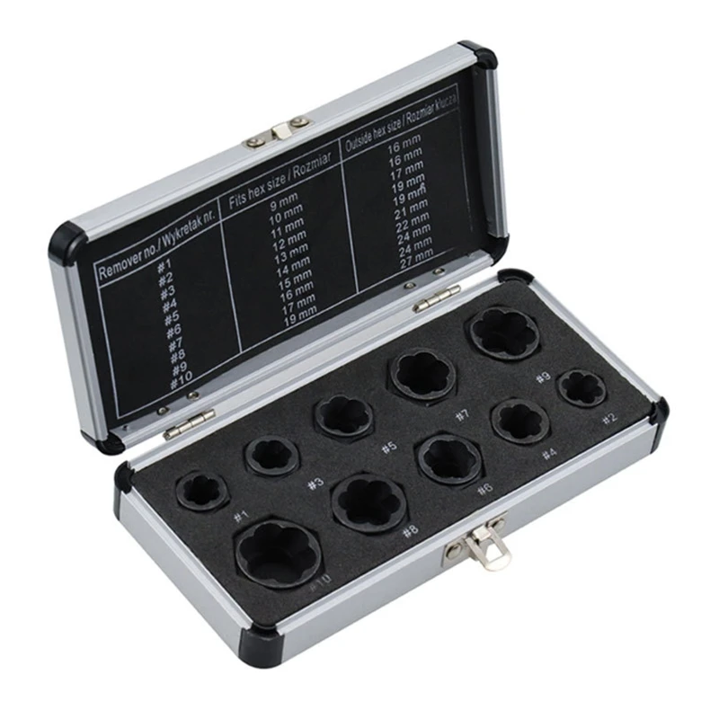 

10-Piece Multifunctional Impact Bolt Nut Remover Set with Storage Box 9-19mm