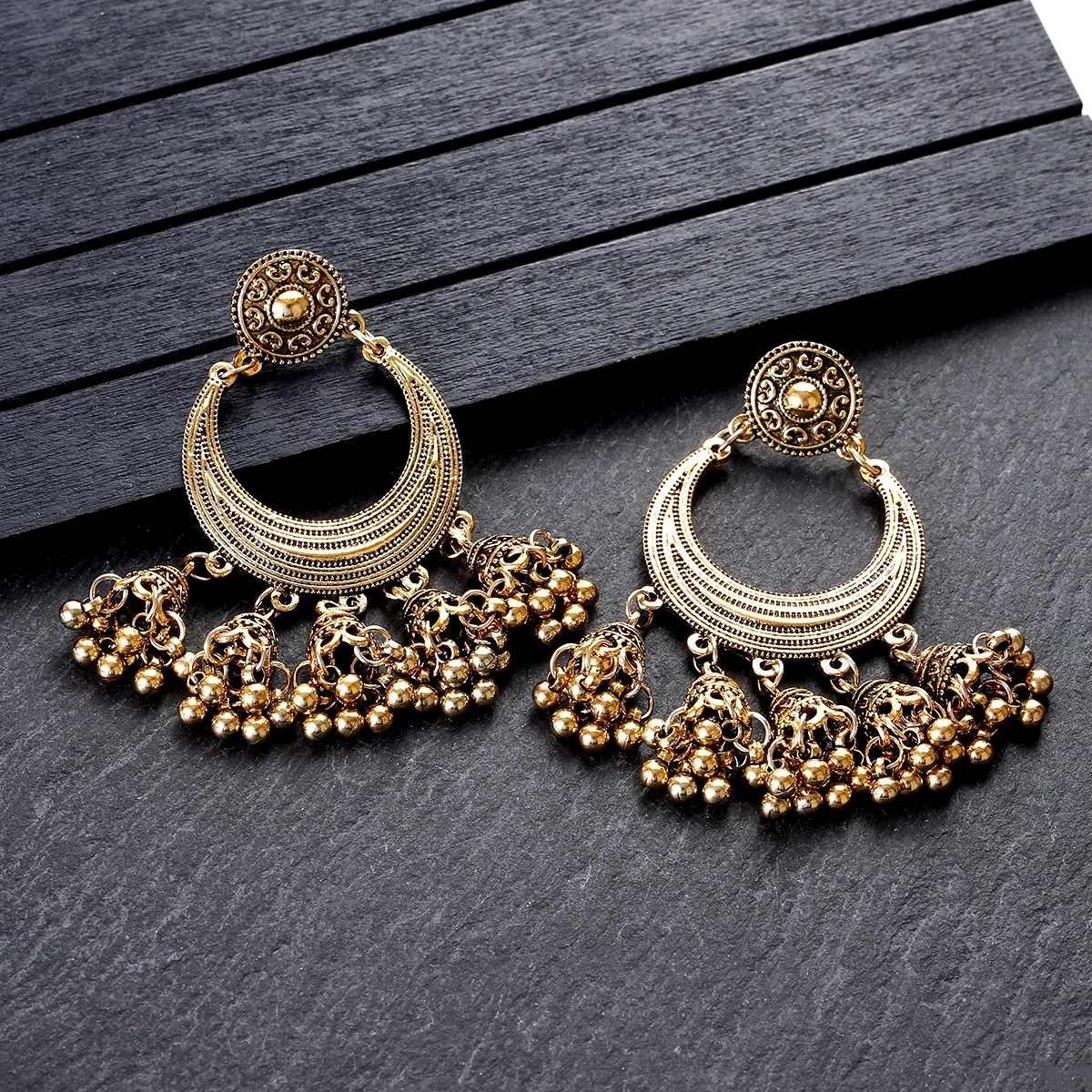 

Ethnic Gypsy Gold Color Round Alloy Earrings Women's Wedding Indian Jewelry Pendientes Vintage Retro Earrings Mujer Bijoux