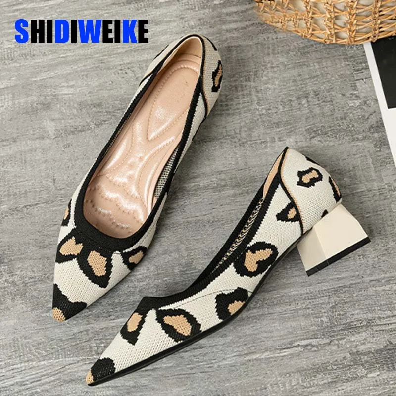 

Pointed Toe Single Shoes Women Knitted Shoes Low-Heeled Simple Solid Color Woman Shoes Small High Heels AD2262