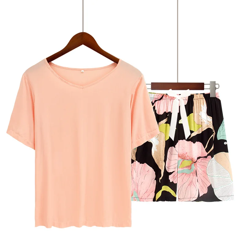 

Женский пижамный комплект размера плюс S-3XL, вискозная футболка с узлом-бабочкой, хлопковые шорты, домашняя одежда с перекрестными краями, женская одежда для сна