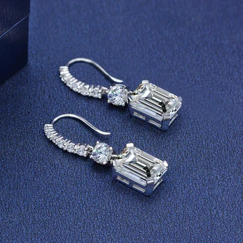Silver Created Moissanite Gemstone White Gold Drop Dangle Earrings 2