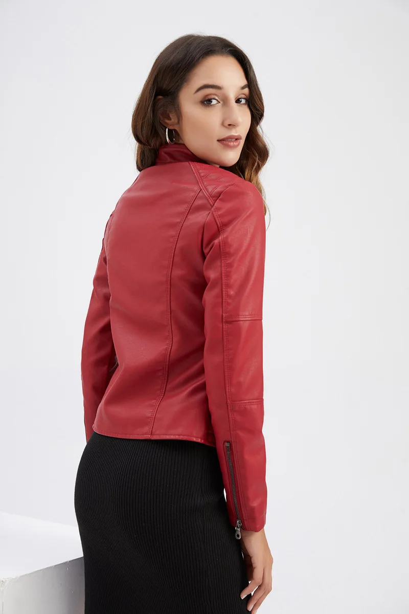 Women's Faux Leather Jacket Zip Up PU Motorcycle Moto Biker Coat Slim Short Cropped Jacket Fashion Lightweight Pleather Outwear enlarge