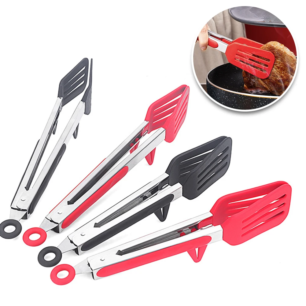

Silicone Food Tong Stainless Steel Kitchen Tongs Silicone Non-slip Cooking Clip Clamp BBQ Salad Tools Grill Kitchen Accessories