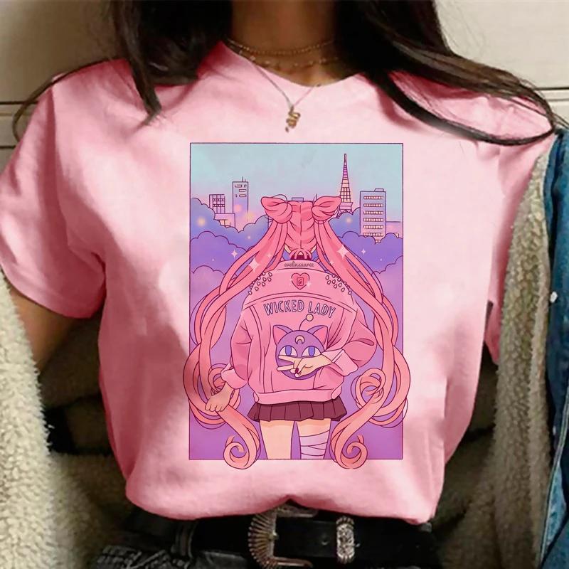 

Bandai Y2k Aesthetic Japanese Anime Sailor Moon T Shirt Women Kawaii Cartoon Harajuku T-shirt Egirl Gothic Clothes Female