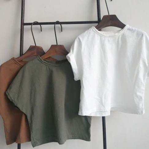 

2022 Summer Korean Children's New Top Loose Solid Color Round Neck Simple Boys' And Girls' Short Sleeved T-shirt