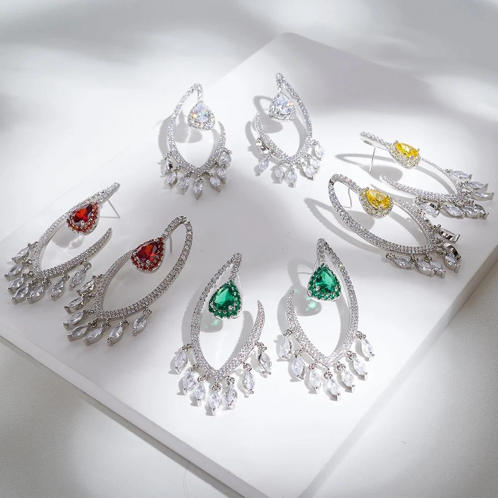 Модные блестящие яркие серьги-подвески TIRIM для женщин, элегантные ювелирные изделия для вечернего ужина, костюма