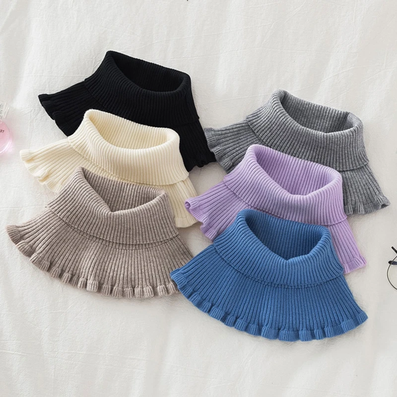 

Turtleneck Ribbed Knit False Collar Dickey Solid Ruffles Detachable Scarf Wrap