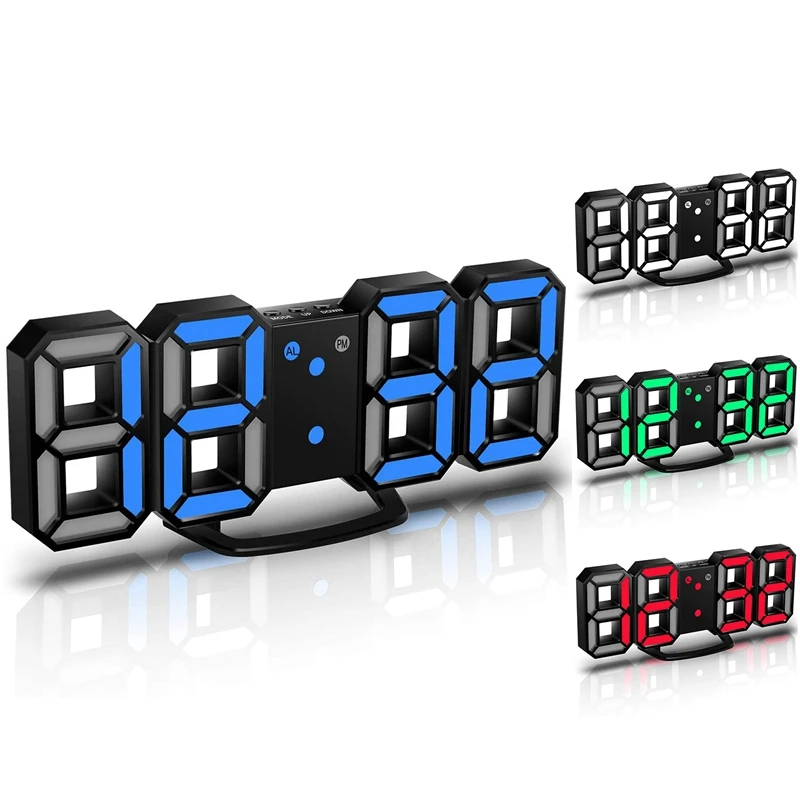 

3D LED Wall Clock,Digital Wall Clock, Digital Clock, 3D LED Alarm Clock With 3 Adjustable Brightness