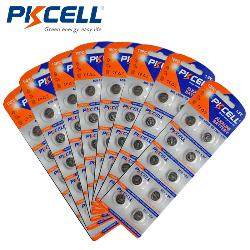 

80pcs/8packs PKCELL 1.5V AG9 Battery 394A 394 SR936SW LR936 LR45 SR45 SR93