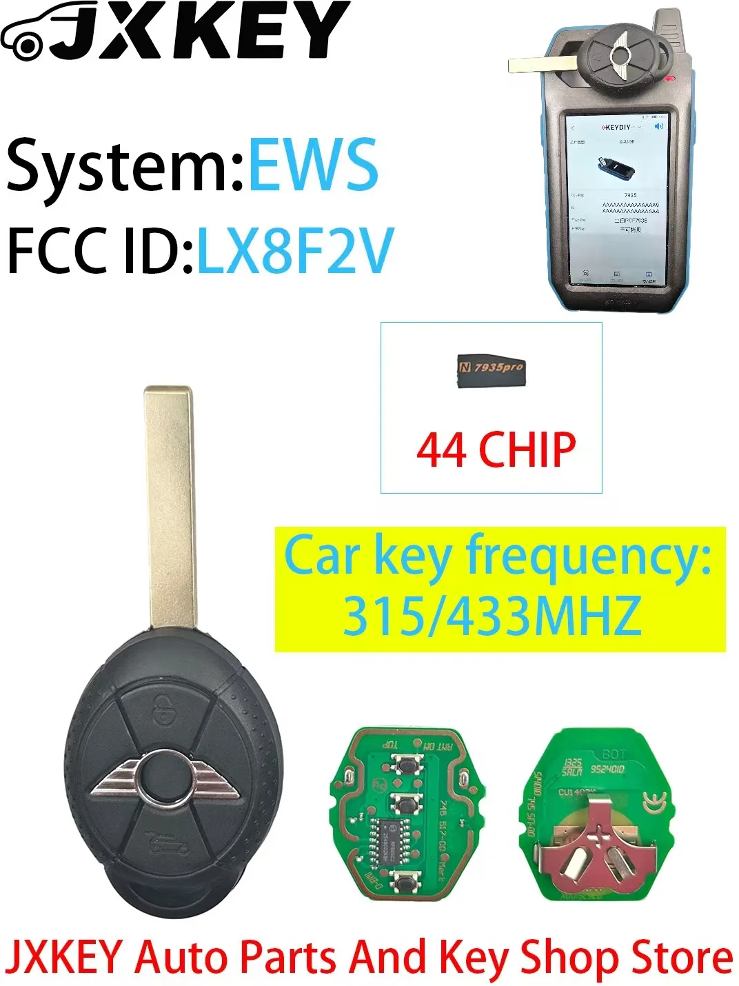 Фото Умный ключ-пульт для BMW Mini Cooper, 3 кнопки, система EWS, 315/433 МГц, чип PCF7935 ID44, FCC: LX8F2V №1