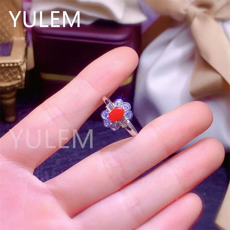 

Классическое кораллово-красное кольцо для женщин 4 мм * 6 мм Серебряное кольцо из натурального Аква кораллового цвета Твердое Серебро 925 проб...