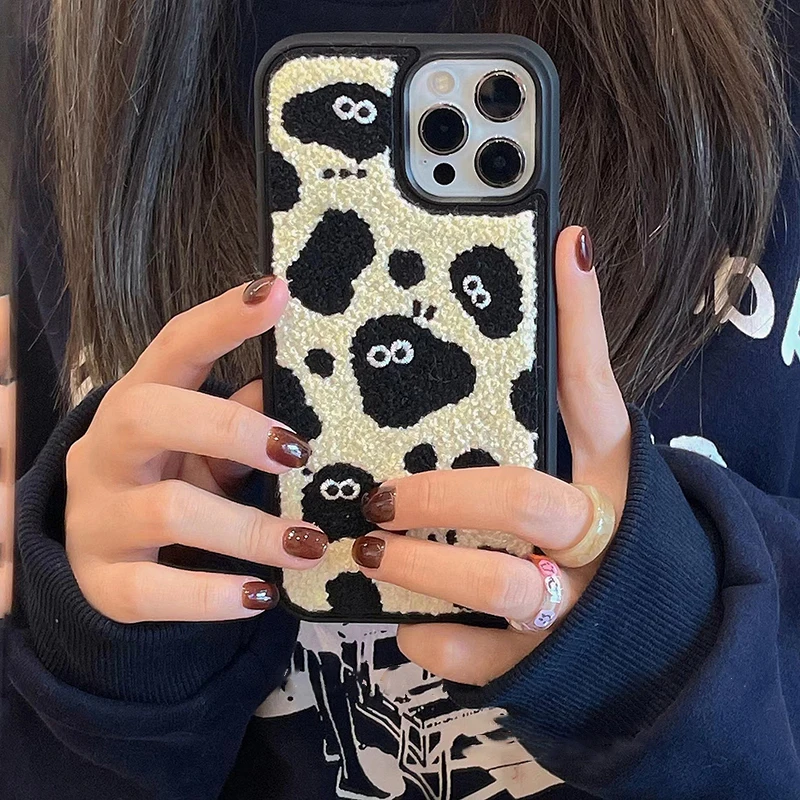 

Japan Korean Briquettes Towel Embroidery Plush Soft Case For IPhone 13 12 7 8 Plus 11 Pro Max XR X XS Max Lovely Protect Cover