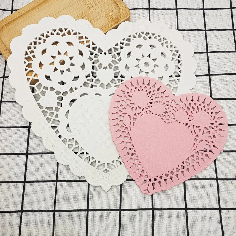 

Heart-shaped Paper Doilies Lace Placemats Box Liner For Birthday Party Wedding Tableware Table Decoration Pink 100pcs