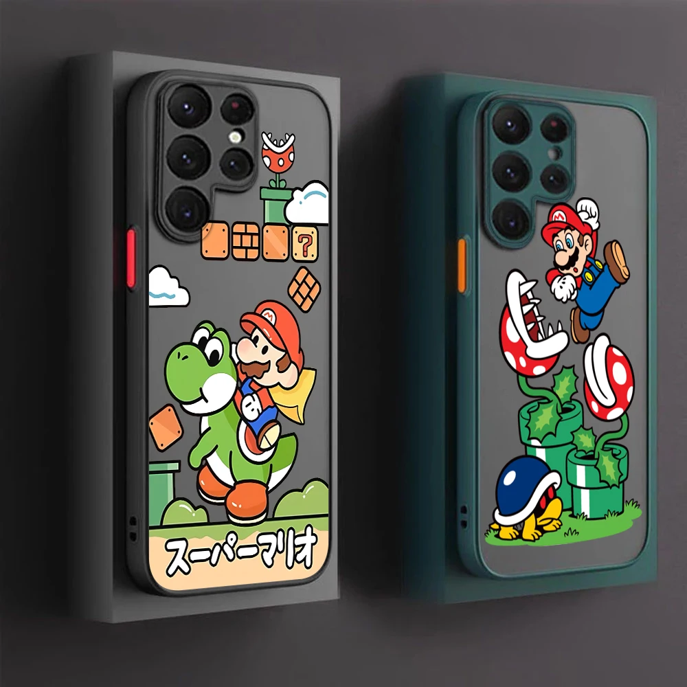 

Cartoon Super Marie Mario Cover For Samsung S23 S22 S21 Ultra S20 FE S10E Lite Plus Frosted Translucent Matte Phone Case