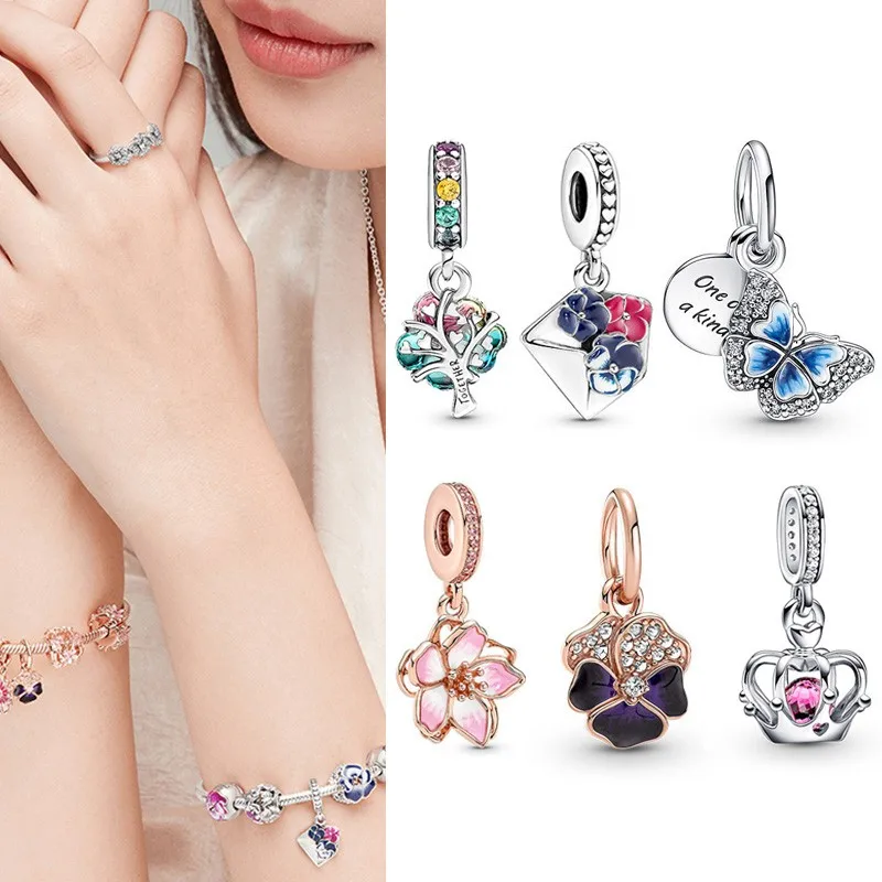 Женский браслет-конверт из серебра 925 пробы с подвеской в виде бабочки и