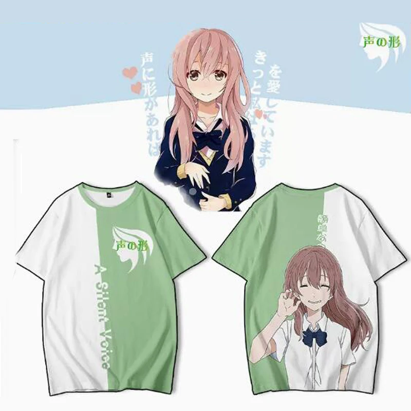 

Футболка с 3D-принтом аниме «тихий голос/форма голоса» для мужчин и женщин, смешная рубашка с коротким рукавом, графическая футболка Nishimiya Shouko, на лето