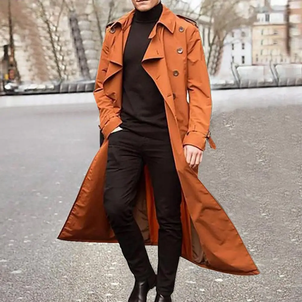 

Men Coat Long Sleeve Wind Coat Lapel Double-breasted Windbreaker Coat for Model