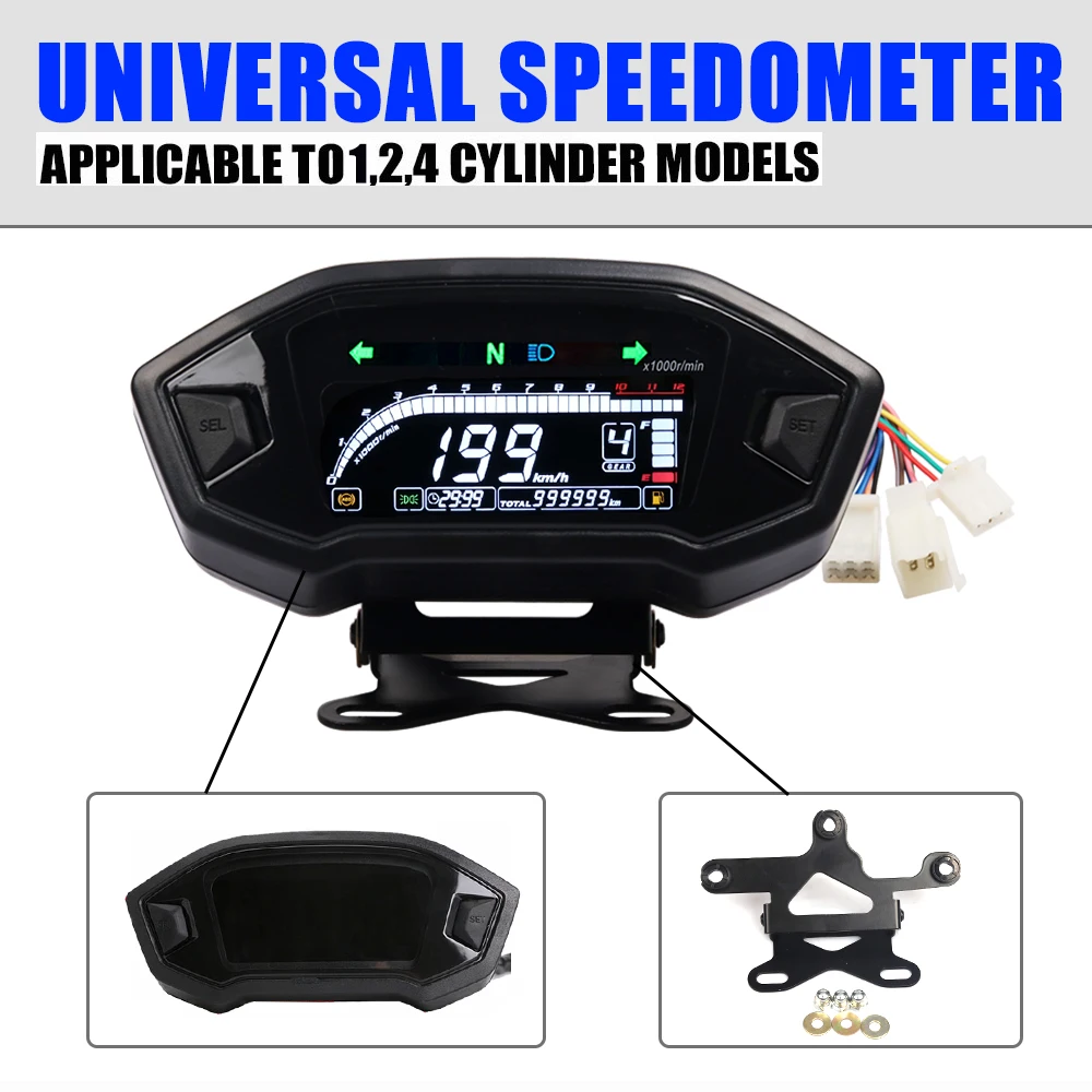 Motorcycle Speedometer Odometer Tachometer Dash Board Dashboard LCD Digital Panel 12000 RPM For 1 2 4 Cylinder Universal Meter