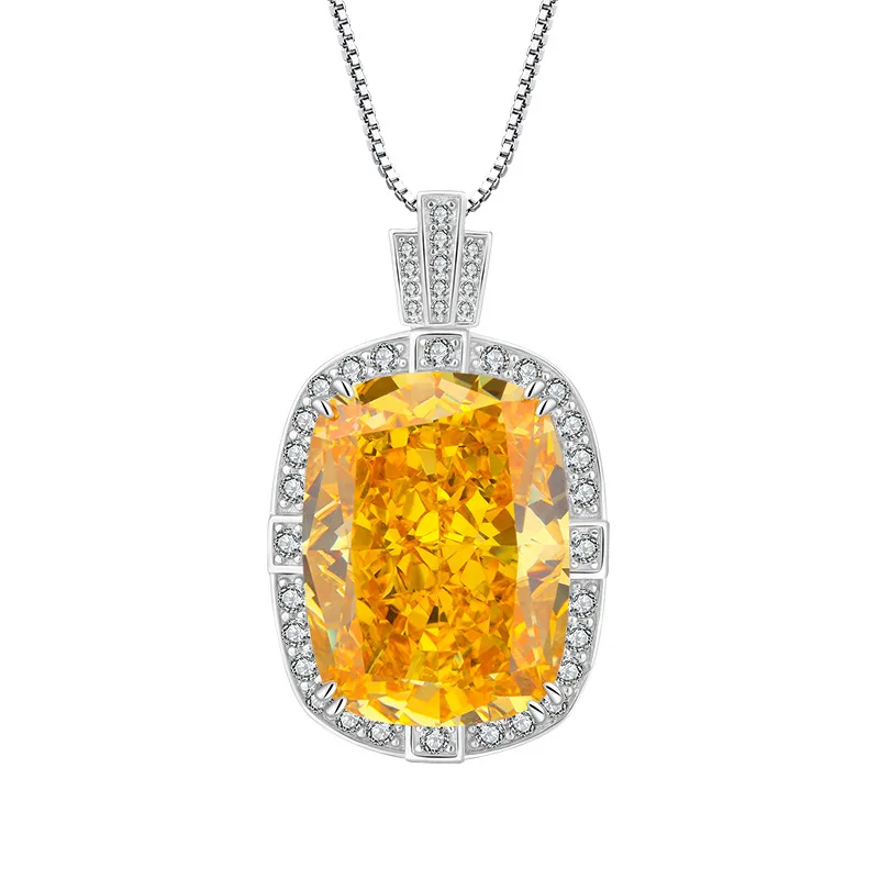 

SpringLady Luxury 925 Sterling Silver Radiant Cut 15*20MM Citrine Sapphire Faceted Gemstone Pendant Necklace Engagement Jewelry