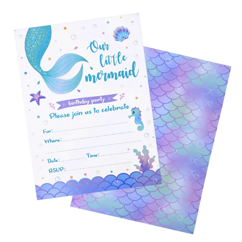 

8pcs Mermaid Invitation Cards Baby Shower Thank You Cards Kids Girl Mermaid Theme Birthday Party Decoration Children Favor Gift