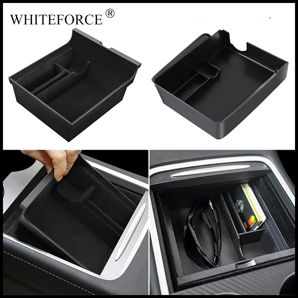 

For Tesla Model 3 Model Y 2021 Car Central Armrest Storage Box Organizer Center Console Flocking/ABS Organizer Containers Holder