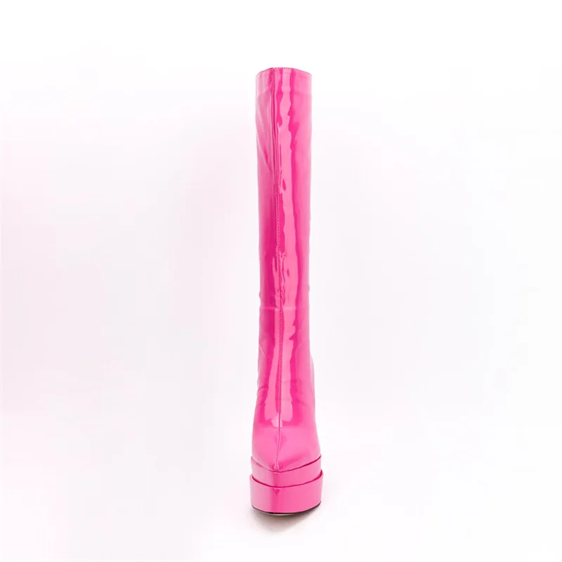 New Style Fashion Women's Mid Calf Boots Winter Pointed Toe Thick Platform High Heels Women Shoes Patent Leather Ladies Boots