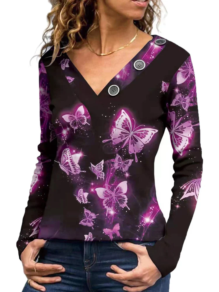 

Women Vintage Print V-Neck Tops Shirts Spring Autumn Casual Long Sleeve Pullover Tops New Elegant Office Ladies Fashion Blouse