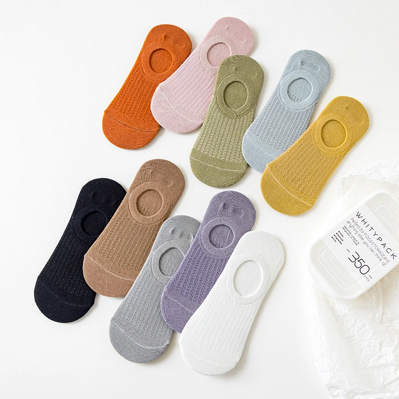 

Носки женские силиконовые Нескользящие, хлопковые дышащие невидимые носки-невидимки для весны и лета, 5 пар