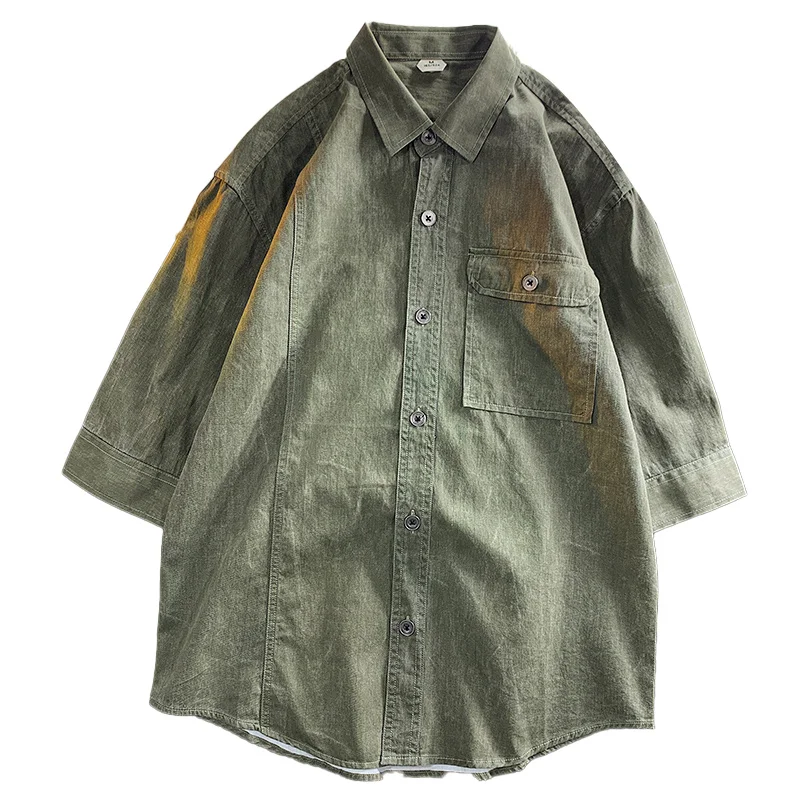 

Брендовая летняя популярная мужская пляжная зеленая рубашка, модная Свободная Повседневная рубашка с коротким рукавом, большой размер 3XL, г...