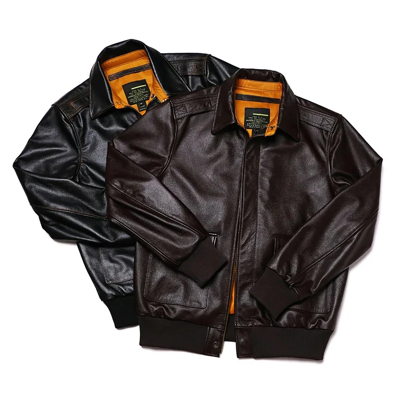 

Free Shipping Air Force Genuine Leather Coats Men Real Cowhide Natural Clothing Brown Man Calf Skin A2 Style Jackets