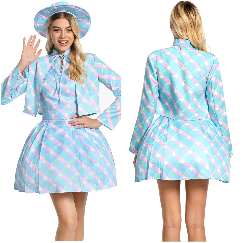 

Margot Cosplay Dress Costume Blue Coat Skirts Hat Earring Outfits Girl Women Adult Halloween Carnival Party Disguise Suit