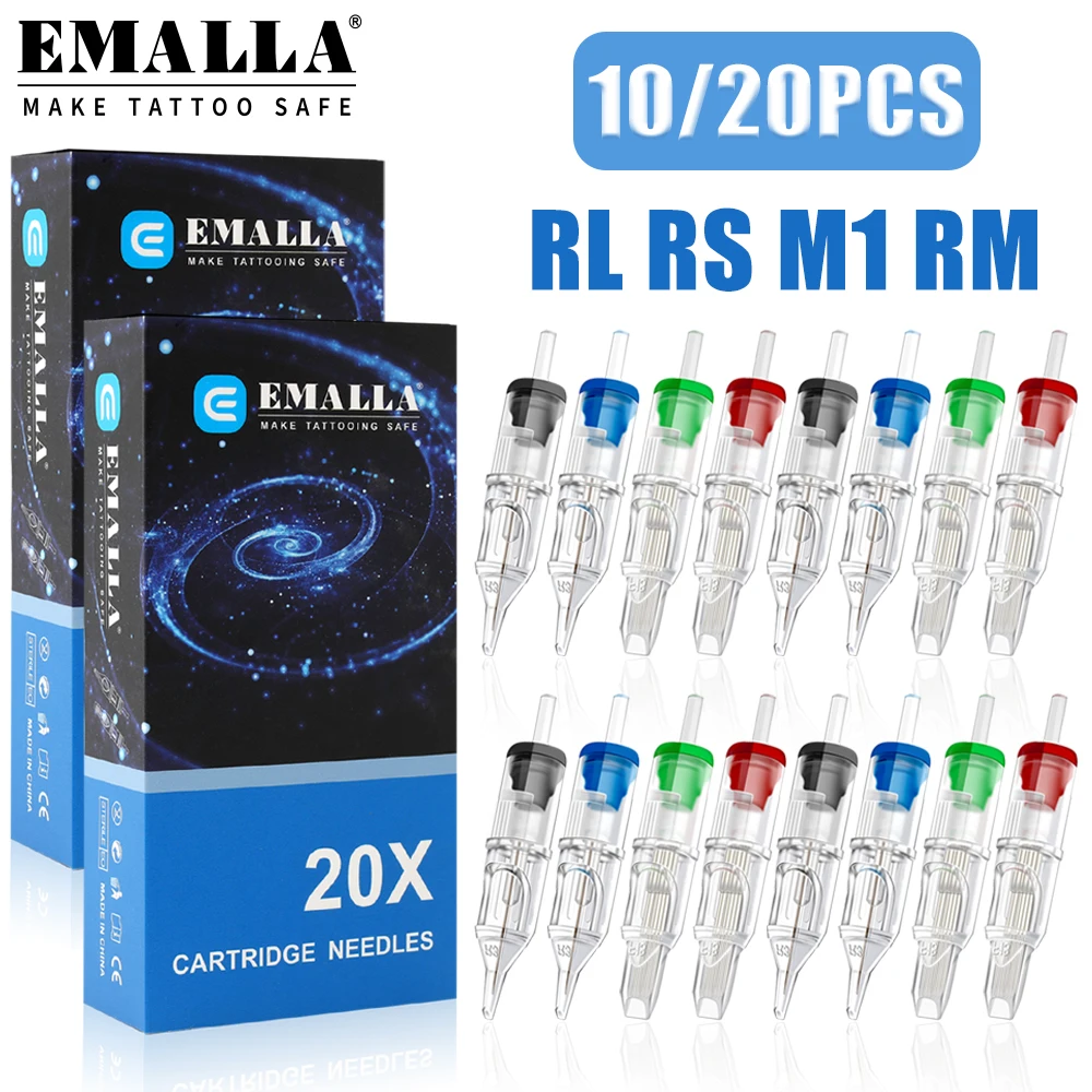 Фото 20/10 шт. EMALLA картриджные иглы для татуировки RL RS M1 RM одноразовые стерилизованные безопасные иглы для роторной тату-машины ручка №1