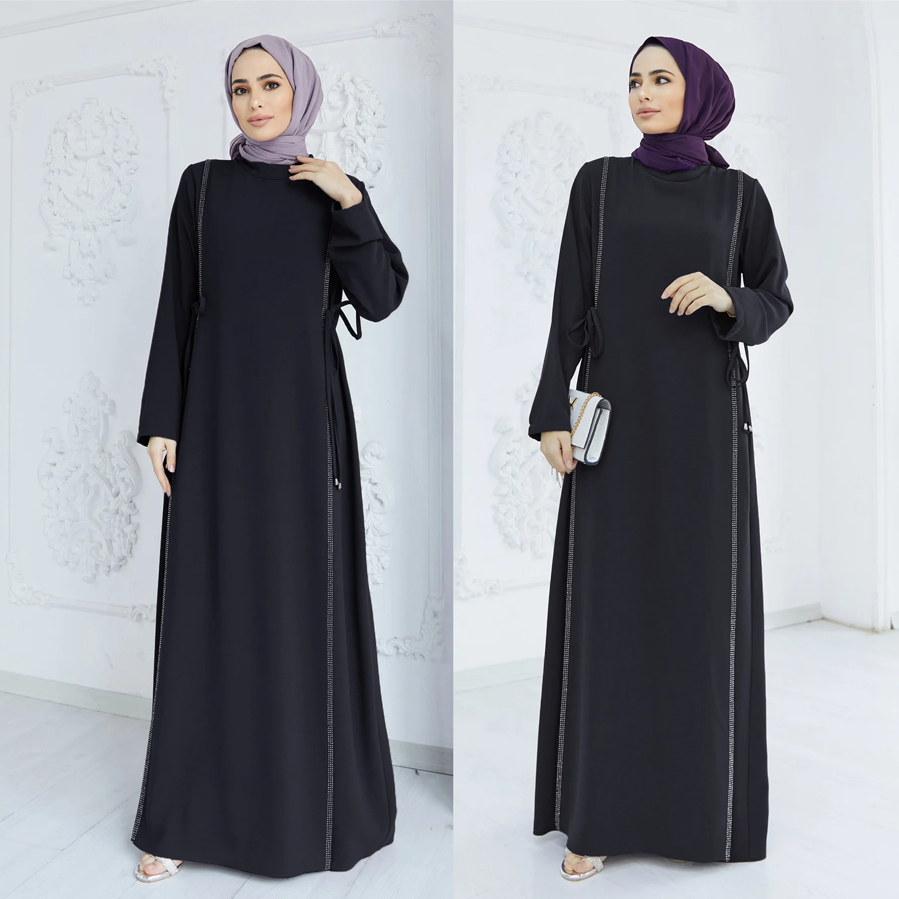 

Abaya For Women Muslim Robe Islam Arab Dubai Dress Abaya Robe Hot Diamond Spliced Waist Dress Black Ramadan Women Clothing