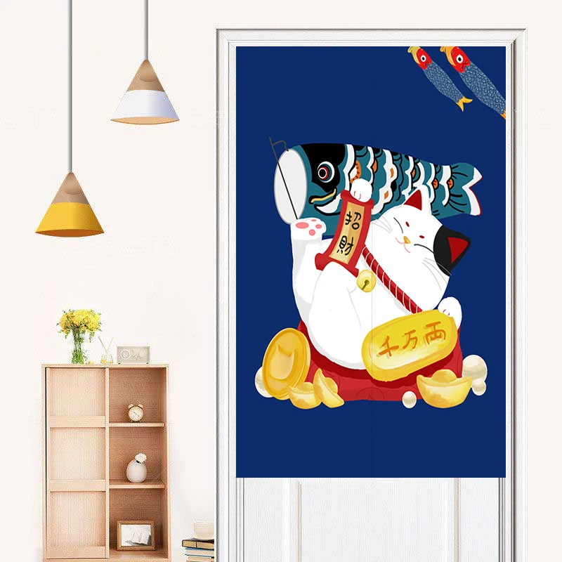 

Lucky Cat японская полузанавеска из льна