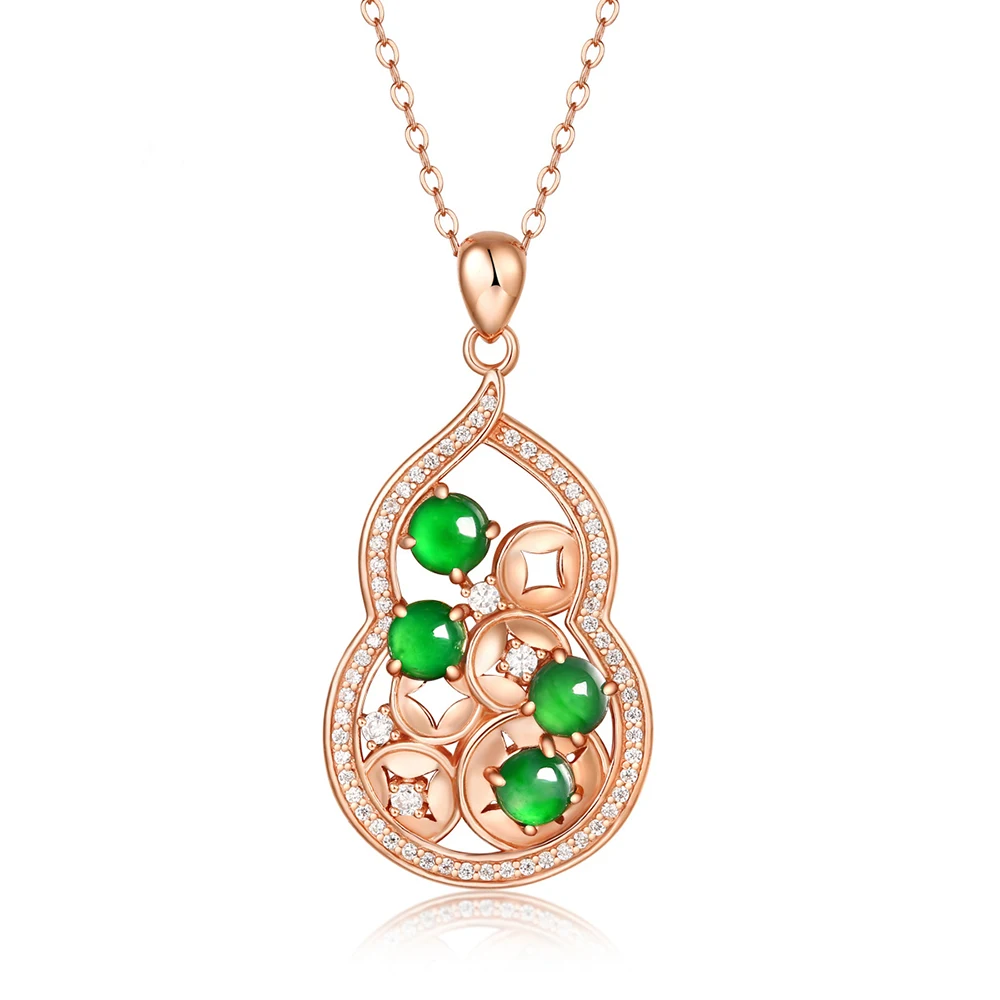 

TKJ S925 Silver Inlaid Emerald Lady Necklace Gold Branch Jade Leaf Pendant New Trend Clavicle Chain Women Jewelry Source Spot