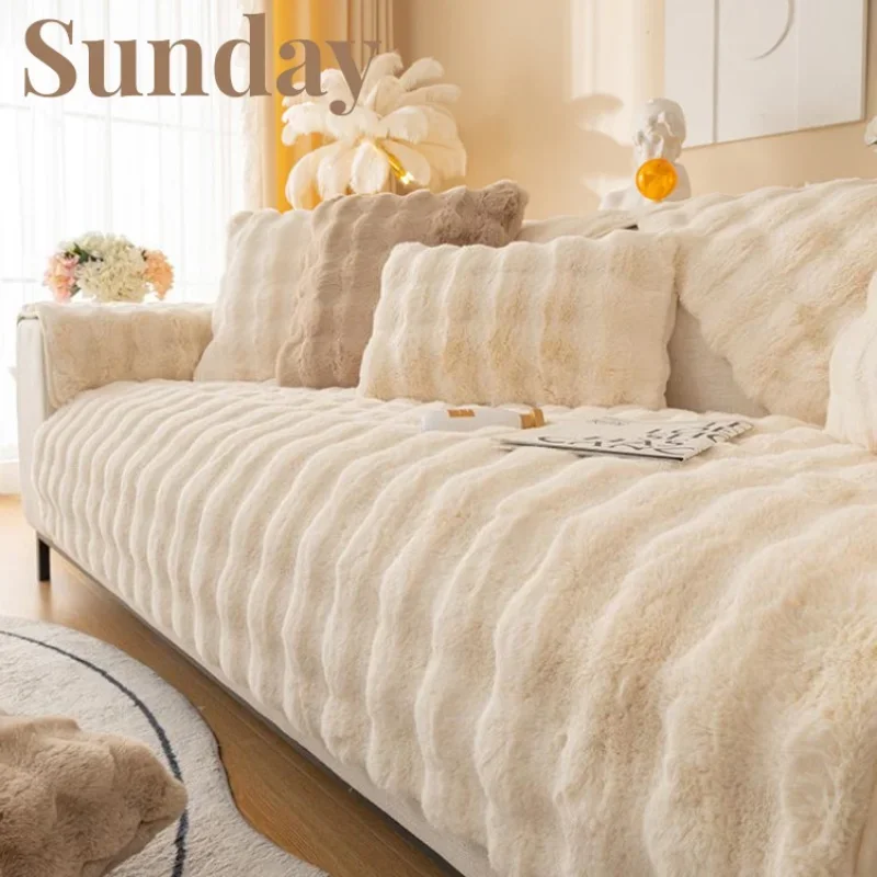 

Зимний утолщенный плюшевый чехол для дивана в виде кролика, теплые подушки, кожаные L-образные подлокотники для дивана, Нескользящие Чехлы для дивана в гостиную