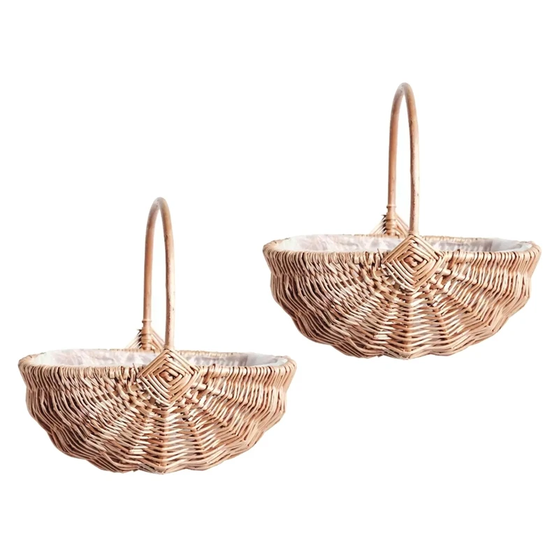 

Promotion! 2X Woven Flower Basket Storage Basket Weaving Basket For Wedding Flower Storage Basket Kitchen Foods Organizer