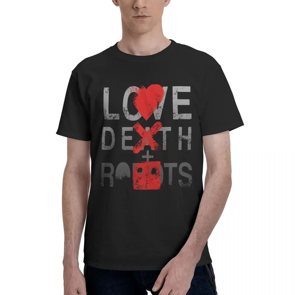 

Men Women T Shirt Love Death Robots Awesome T-Shirt robots logo heart terror Print Tshirt Oversized Tops