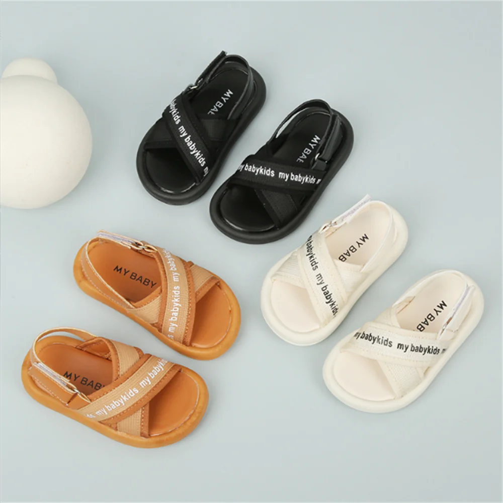 

Toddlers Boys Girls Sandals 2023 Summer Children Beach Shoes Kids Fashion Sandals Cross-tied Anti-sliperry Soft Simple New Hot